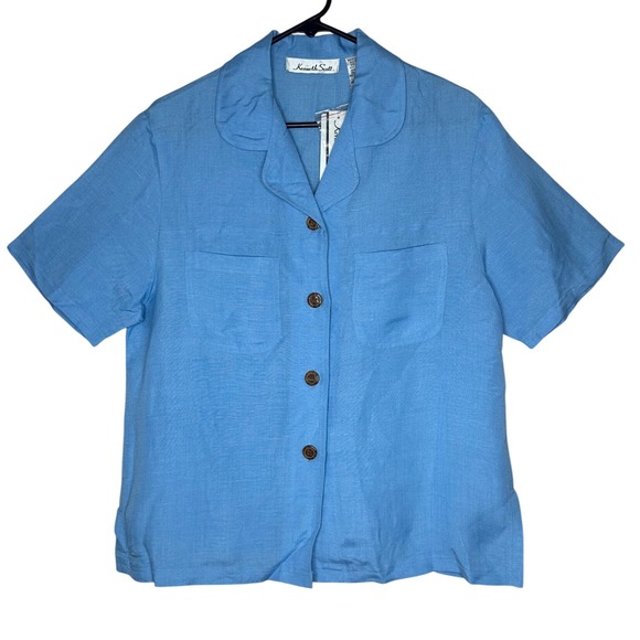 Kenneth Scott NWT 90s Linen Blend Camp Shirt Size 12 Short Sleeve Button Down - Picture 1 of 6